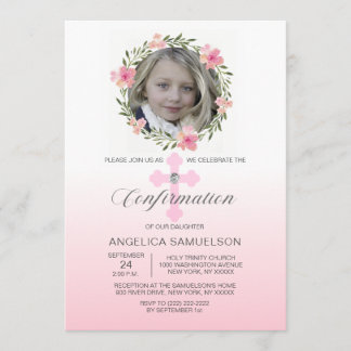 Floral Wreath Pink Confirmation GIRL | PHOTO Invitation