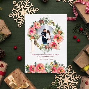 Floral Wreath Red Joy Botanical Christmas Photo 