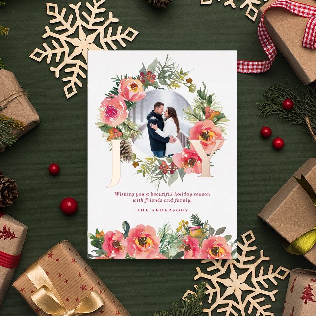 Floral Wreath Red Joy Botanical Christmas Photo  (Creator Uploaded)