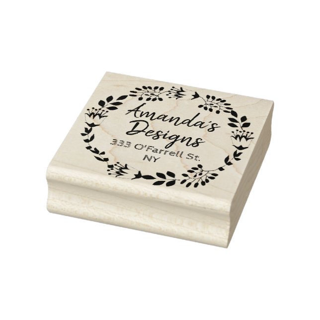 Floral wreath return and business address rubber stamp (Stamp)
