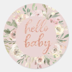 Floral Wreath & Rose Gold Hello Baby Envelope Seal