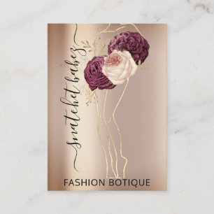 Floral Wreath Rose Marsala QR Code Body Stylist  Business Card