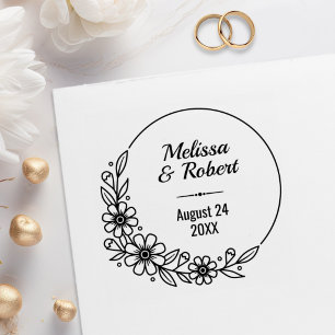 Floral Wreath Round Wedding Save the Date Rubber Stamp