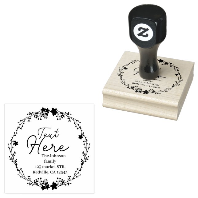 Floral Wreath Rustic Script Return Address Rubber Stamp (Stamped)