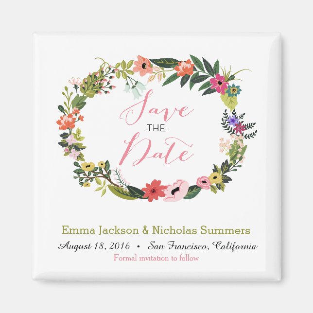 Floral Wreath Save the Date Magnet (Front)