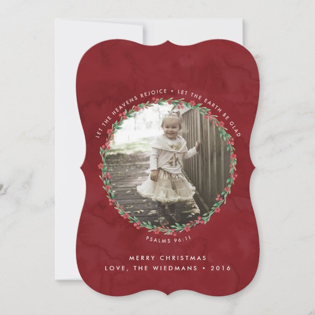 Floral Wreath Scripture Christmas Photo Card (Front)