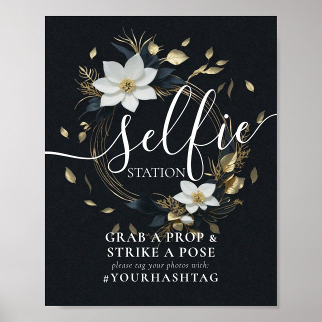 Floral Wreath Selfie Station Wedding Hashtag Sign (Front)