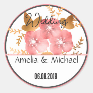 Floral wreath spring summer pink flowers green classic round sticker