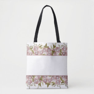 Floral wreath spring summer pink flowers green lea tote bag