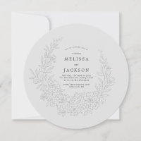 Floral Wreath Stone Grey Wedding Invitation
