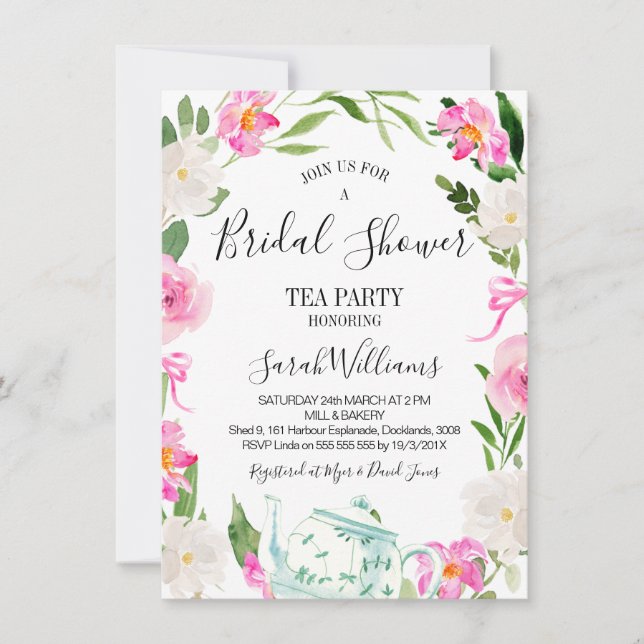 Floral wreath tea party bridal Shower Invitation (Front)