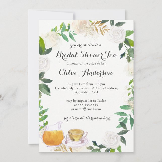 Floral Wreath Teacup Bridal Shower Invitation (Front)