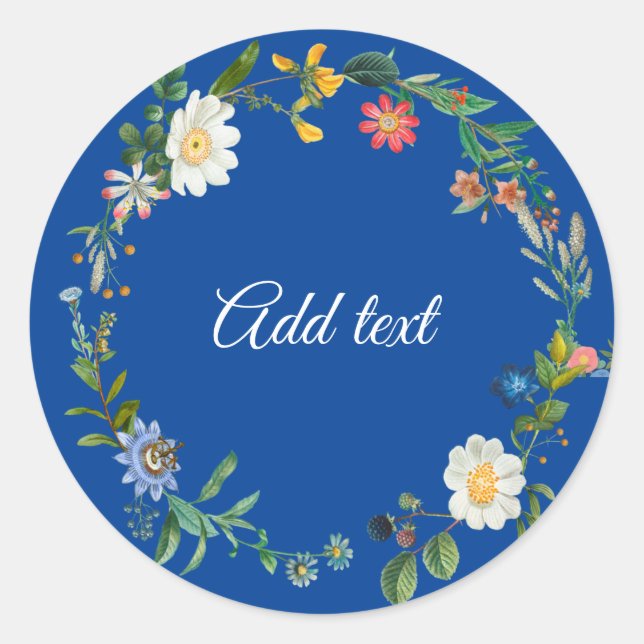 Floral Wreath Text Template Classic Round Sticker (Front)