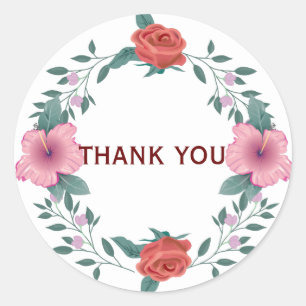 Floral Wreath Thank You Classic Round Sticker
