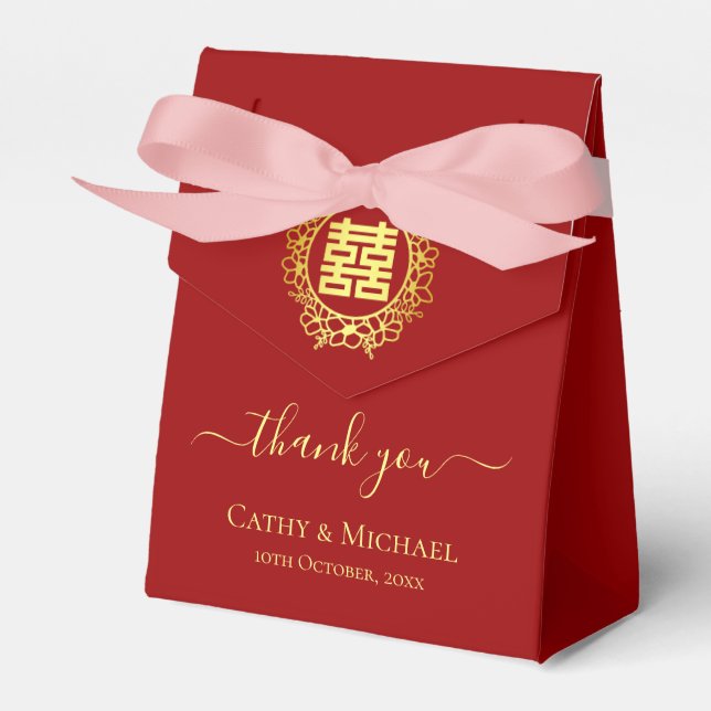 Floral wreath thank you red Chinese wedding  Favour Box (Front Side)