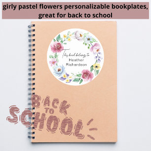 Floral Wreath This Book Belongs To Bookplates Classic Round Sticker