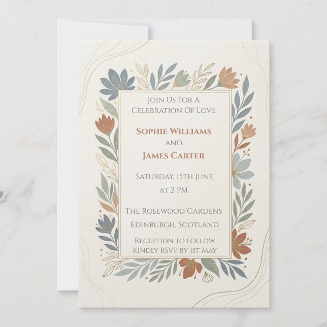 Floral Wreath Thistle Wedding Invitation (Front)
