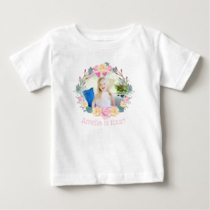 Floral Wreath unicorn Birthday Party Custom Photo  Baby T-Shirt