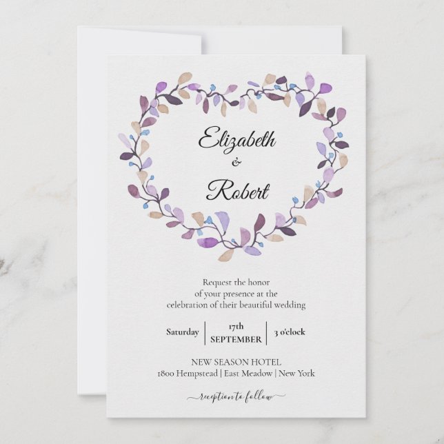 Floral Wreath | Violet Pink Foliage Wedding Invitation (Front)