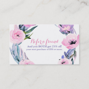 Floral Wreath Watercolor Elegant Refer a Friend Referral Card