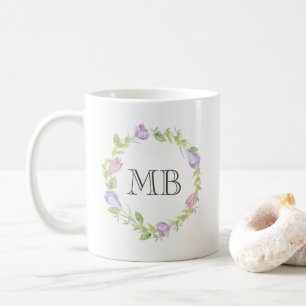 Floral wreath watercolor Monogram mug