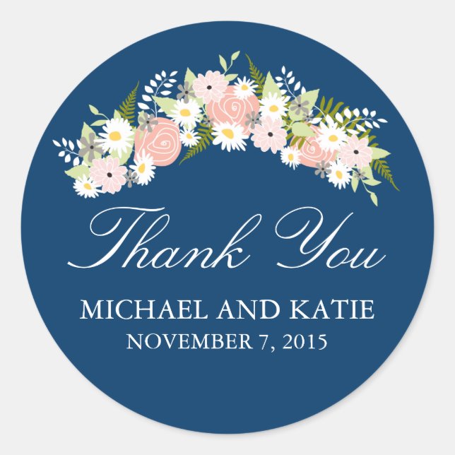 Floral Wreath Wedding Classic Round Sticker (Front)