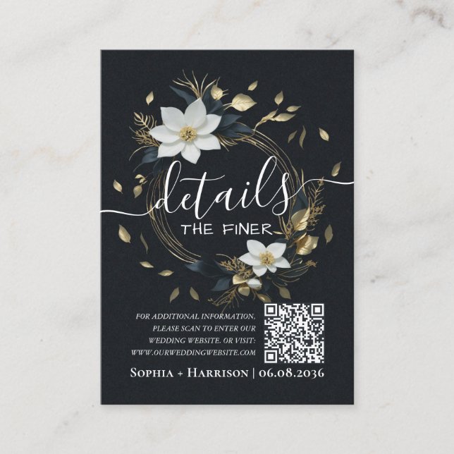 Floral Wreath Wedding Details Information QR Code Enclosure Card (Front)