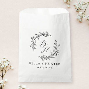 Floral Wreath Wedding Initial Monogram Favour Bags