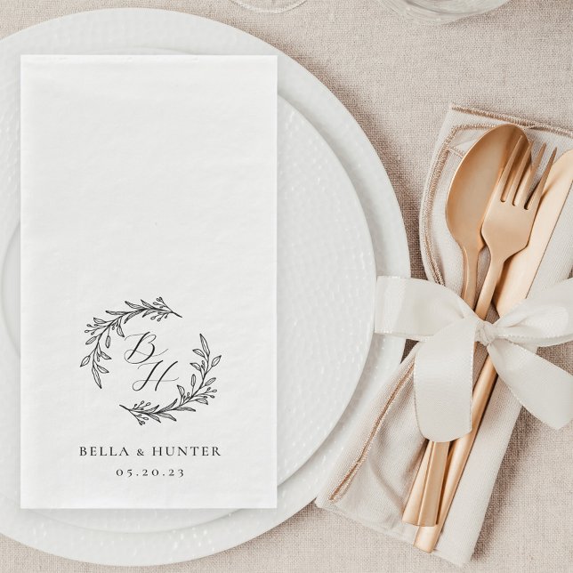Floral Wreath Wedding Initial Monogram Napkin (Creator Uploaded)