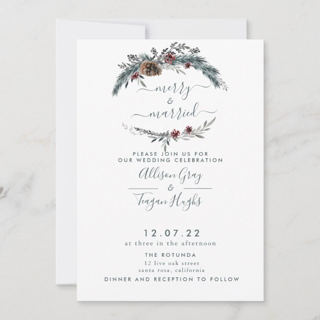 Floral Wreath Wedding Invitation  (Front)