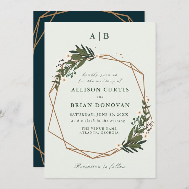 floral wreath wedding invitation (Front/Back)