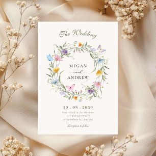 Floral wreath wedding invitation