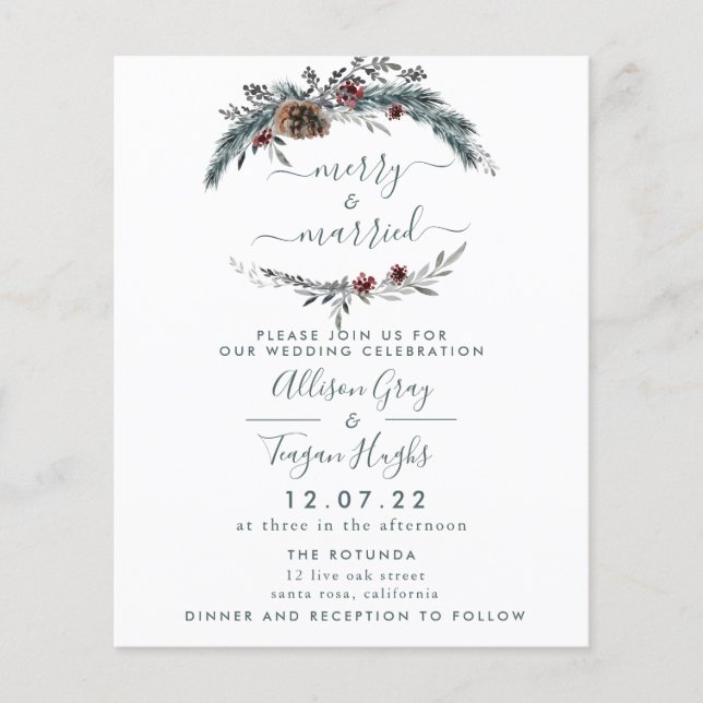 Floral Wreath Wedding Invitation | Budget Flyer (Front)