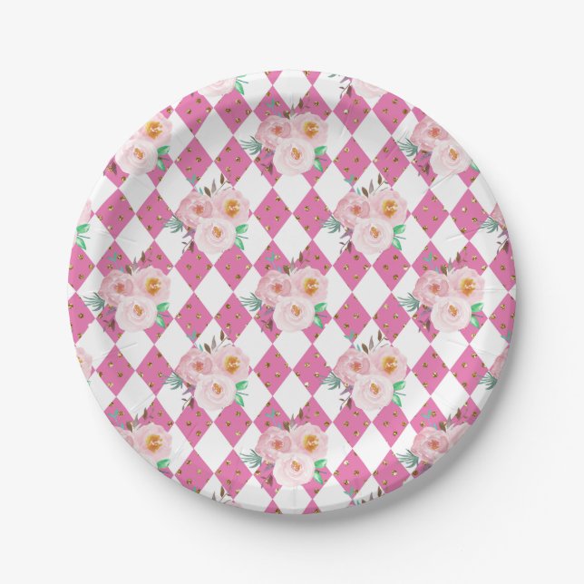 Floral Wreath Wedding Invitation Paper Plate (Front)