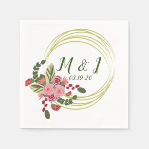 Floral Wreath Wedding Logo Initial Napkin
