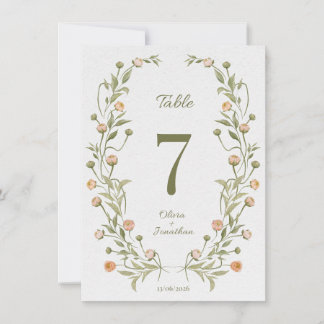 Floral Wreath Wedding Table Number – Romantic Bota