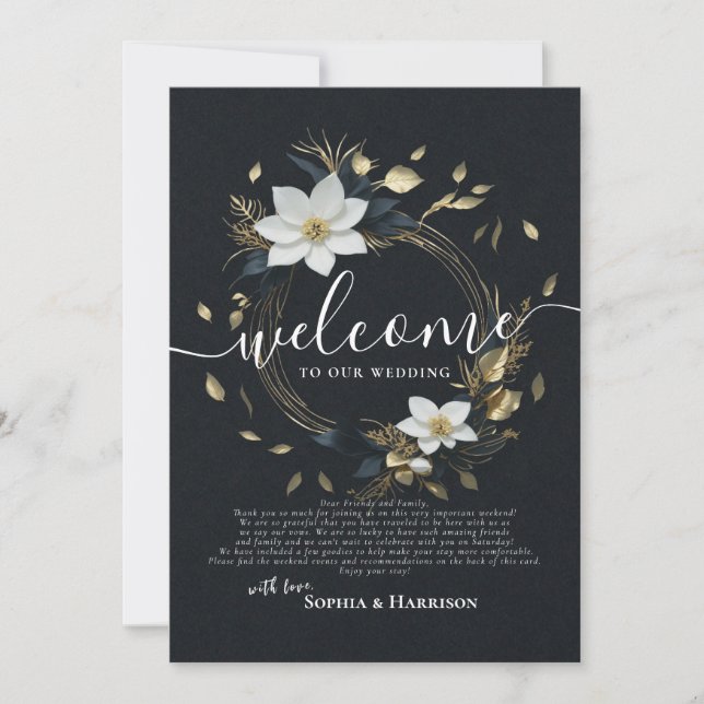 Floral Wreath Wedding Welcome Letter & Itinerary Invitation (Front)