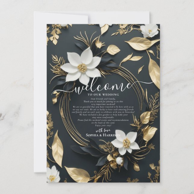 Floral Wreath Wedding Welcome Letter & Itinerary Invitation (Front)