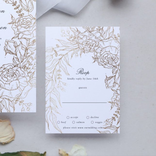 Floral Wreath White Black Emerald Gold Wedding RSVP Card (RSVP showcasing suite - additional items (bought separately))