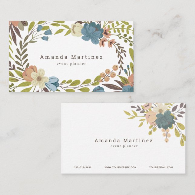 Floral Wreath White Business Card (Front/Back)