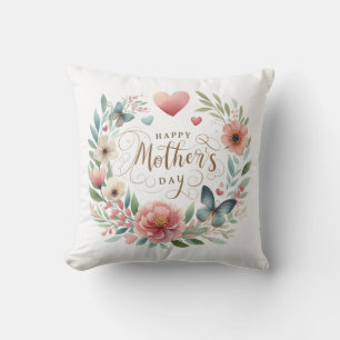 Floral Wreath with a Butterfly Happy Mother's Day  Cushion