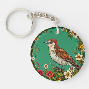 🐦 Floral Wren Garden Bird Charm Gift 🐦 Key Ring