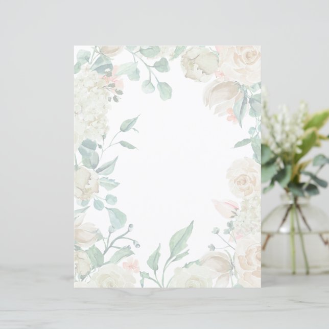 Floral writing paper - cream watercolor roses (Standing Front)