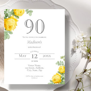 Floral Yellow   90th Birthday Budget Invitation