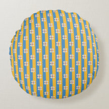 Floral Yellow and Aqua Striped Round Pillow