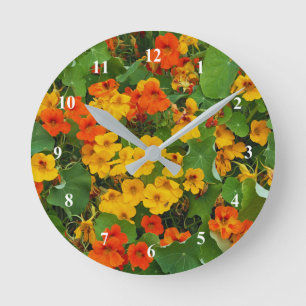 Floral Yellow and Orange Nasturtiums Photo Round Clock