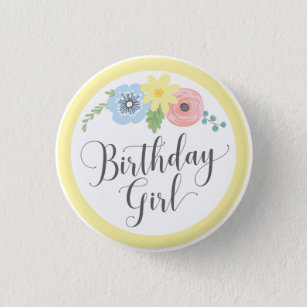 Floral Yellow Birthday Girl Baby & Kids Party 3 Cm Round Badge