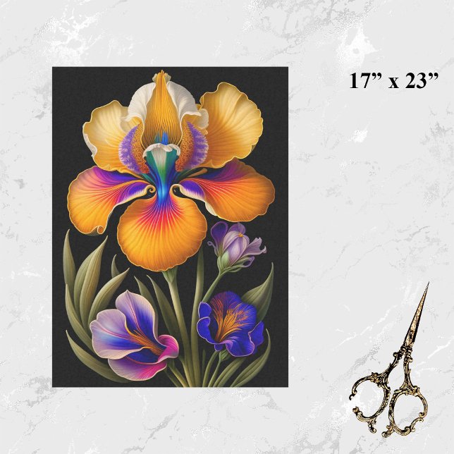 Floral Yellow Blue Botanical Illustration Large Tissue Paper (Creator Uploaded)