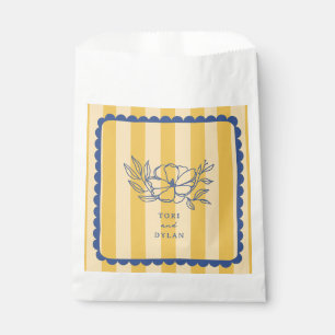 Floral Yellow Blue Botanical Stripe Wedding Favour Bags