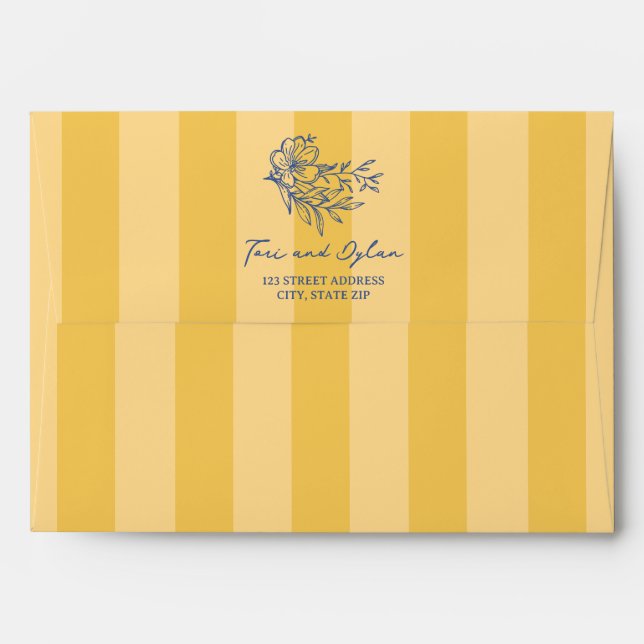 Floral Yellow Blue Bouquet Stripe Wedding Envelope (Back (Top Flap))